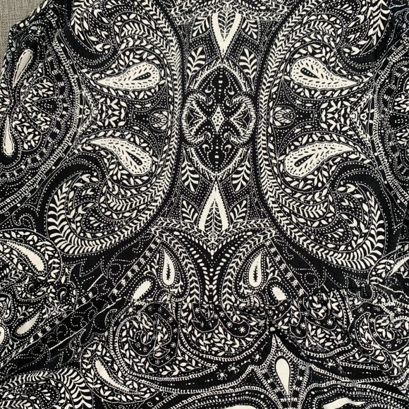 LOFT Paisley Print Blouse Black White Small Petite Elastic Cinched Waist Relaxed - Picture 10 of 11